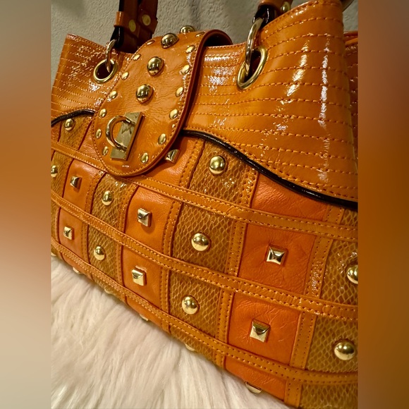 Sharif Orange Studded Shoulder Bag - Picture 3 of 14